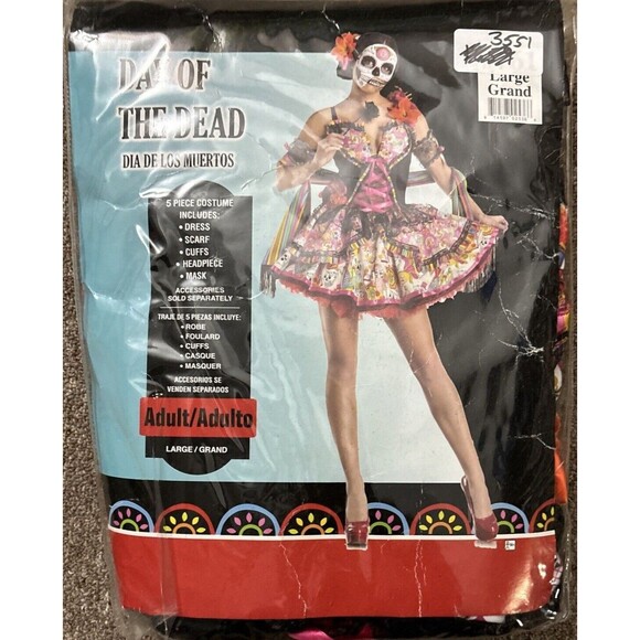 DAY OF THE DEAD DIA DE LOS MUERTOS ADULT WOMENS SEXY COSTUME MEXICO SKELETON LG - Picture 1 of 5
